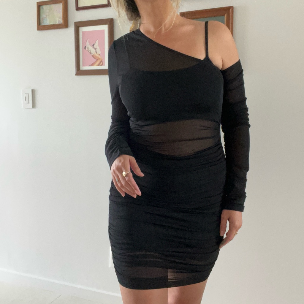 Superdown Black Asymmetrical One-Shoulder Bodycon Dress